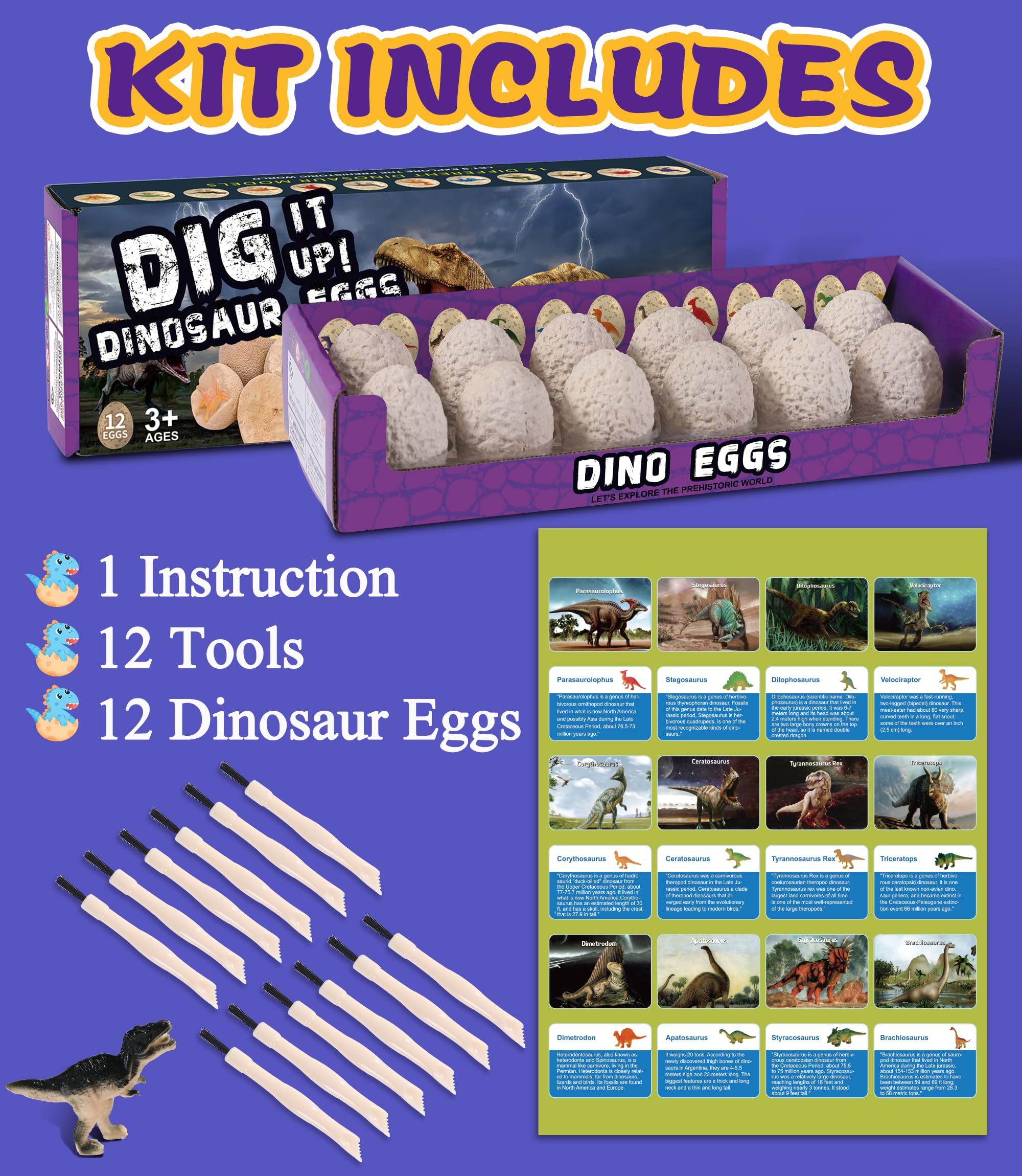 Dinosaur Easter Egg Toys Dig Kit for Kids, Science STEM Gifts for 3 4 5 6 7 8 9 10 Year Old Boys Girls, Discover 12 Dino Eggs Excavation Fossil Digging Dragon Toy, Educational Archaeology Party Games