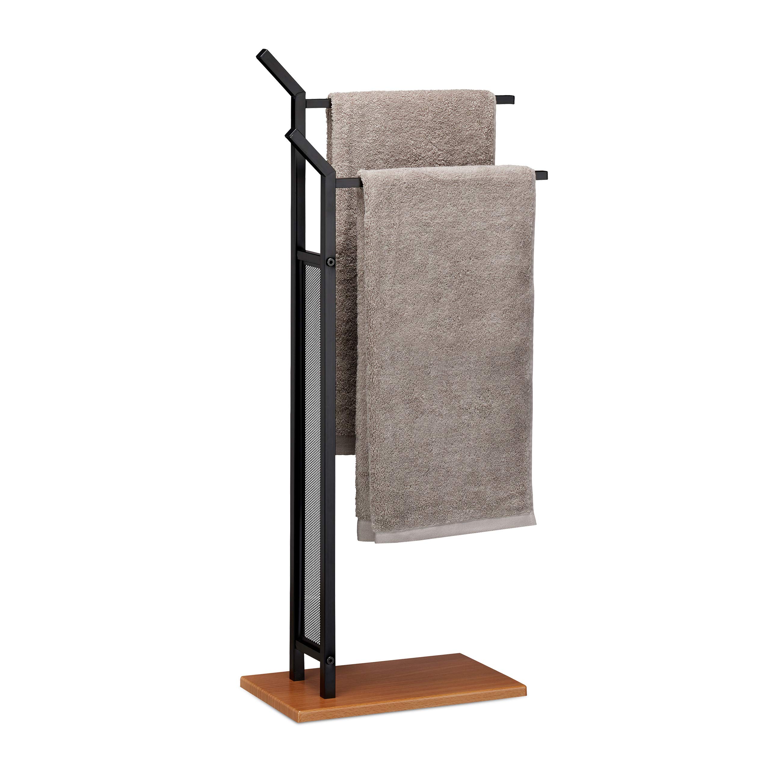 Relaxdays Rack, 2 Rails, Freestanding Towel Holder, No Drilling, HWD 88 x 40 x 20 cm, Black, Iron