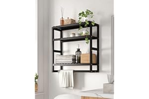 Galood Over The Toilet Storage Bathroom Shelves Wall Mounted 3 Tier Space Saver Corner Shelf Organizer Bamboo Towel Rack Toilet Paper Cabinet with Hanging Rod Black