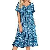 Bloggerlove House Dresses for Women With Pockets Mumu Duster Housecoat Short Sleeve Patio Dress S-XXL