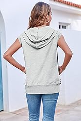 Fisoew Women's Sleeveless Zip Up Cotton Hoodies