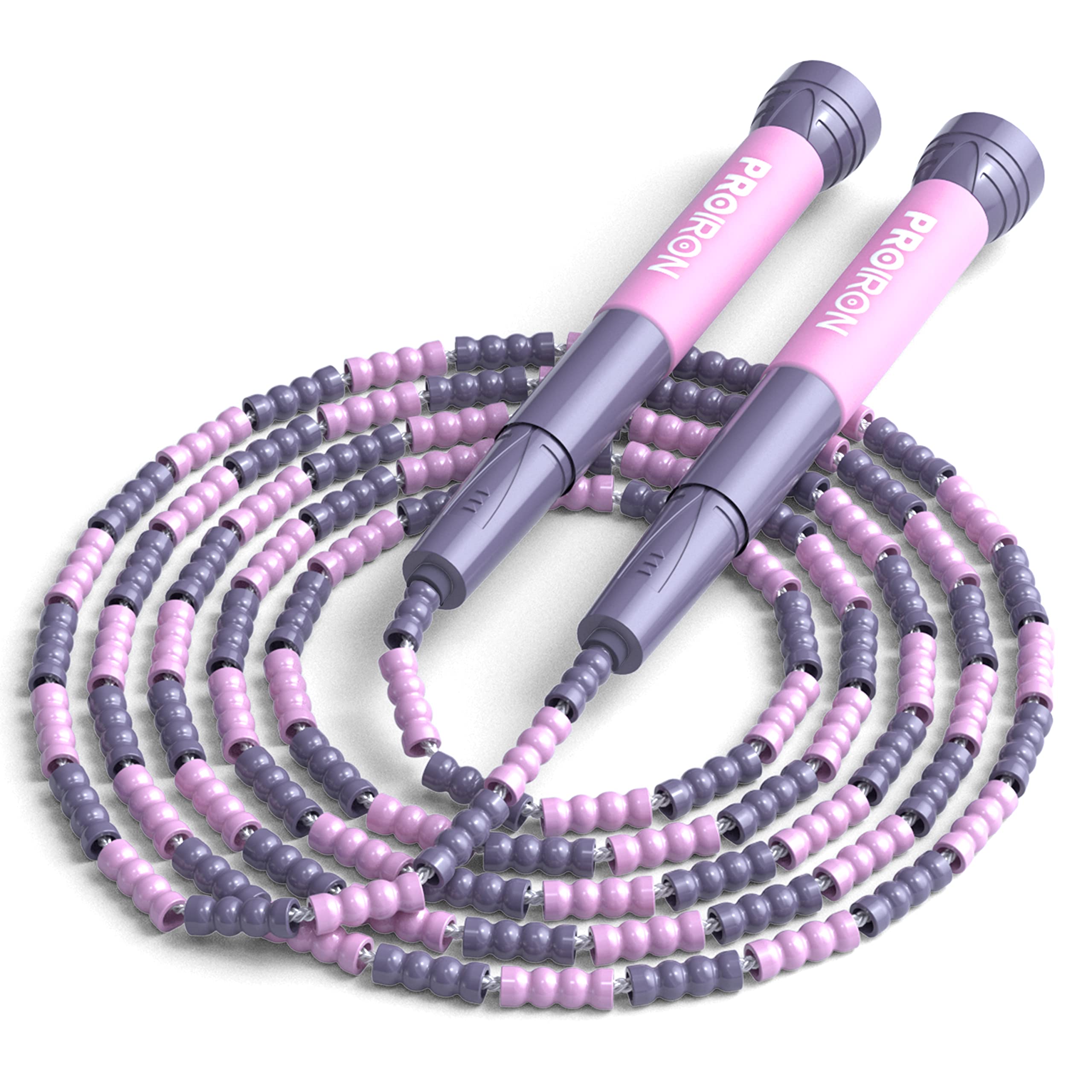 PROIRON Soft Beaded Skipping Rope,tangle free,jump rope for kids,2.8M adjustable length,Purple pink,for beginners students