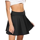EXCHIC Women's Casual Stretchy Flared Mini Skater Skirt Basic A-Line Pleated Midi Skirt