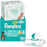 Diapers Size 4, 186 Count and Baby Wipes - Pampers Baby Dry Disposable Baby Diapers, ONE MONTH SUPPLY with Baby Wipes Sensitive 6X Pop-Top Packs, 336 Count (Packaging May Vary)
