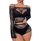 XIUSEMY Lingerie Set for Women Top and Panty for Halloween | Two Piece Fishnet Sets Skull Patterned Design Cosplay Costume