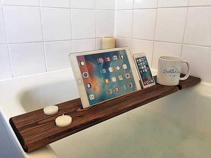 Wooden Bath Caddy Bath Shelf Bath Board Wine Tablet Mobile Phone Holder