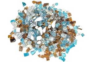 Stanbroil 10-Pound Blended Fire Glass - 1/2 inch Reflective Tempered Fire Glass Blended Aqua Blue, Platinum, Copper Reflectiv
