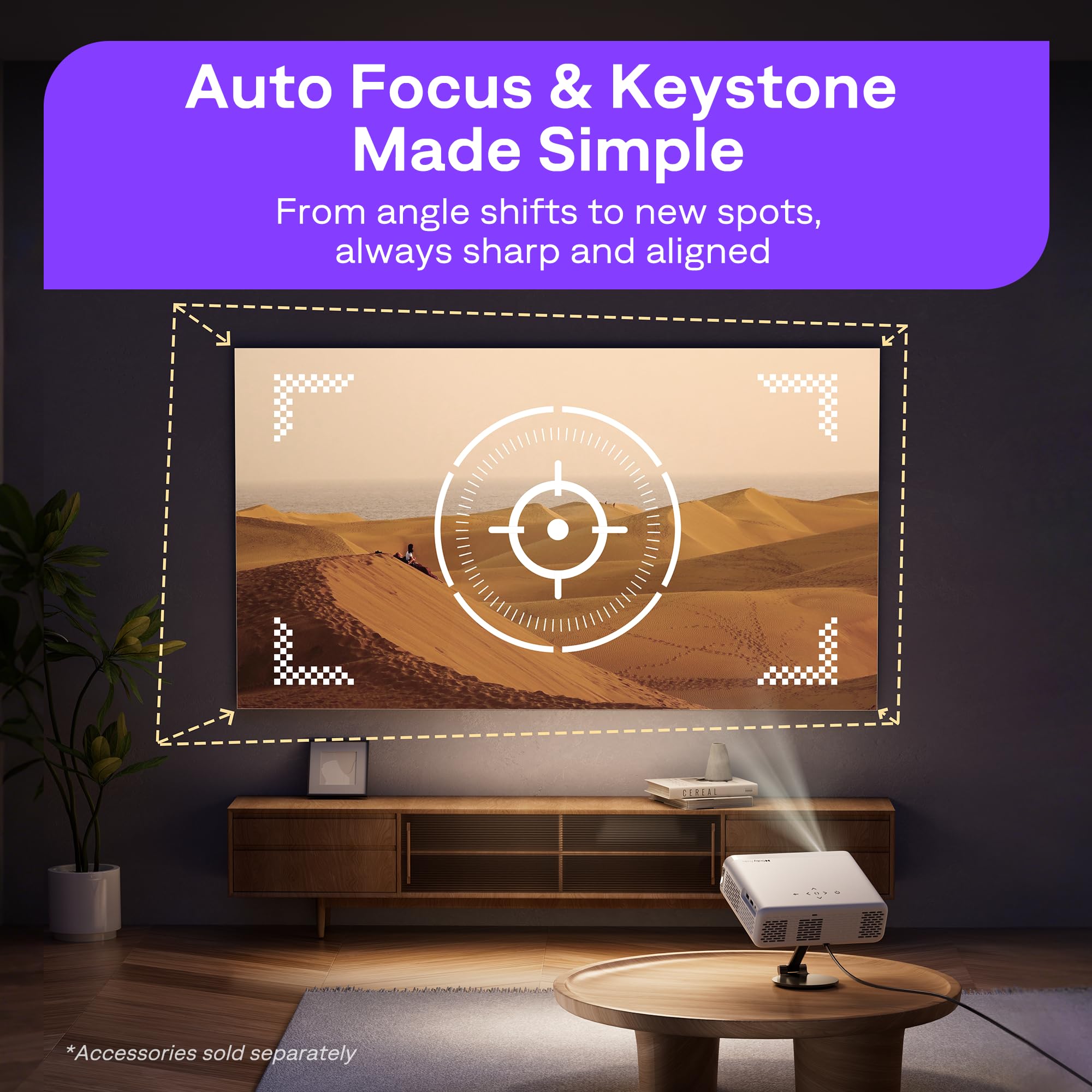 Aurzen Roku TV Smart Projector with Wifi and Bluetooth, Roku Streaming Experience Built-in, 1080P FHD, Dolby Audio, Auto Focus & Keystone, Zoom, Movie Portable Outdoor Mini Projector, White