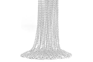 HAIYUJI 12 PCS Bead Necklaces, Silver Mardi Gras Beads, Metallic Plastic Beaded Necklaces, 32" Parade Throws Set Party Supplies Party Accessories Decor for New Year Christmas Carnival Bridal Pirate Birthday