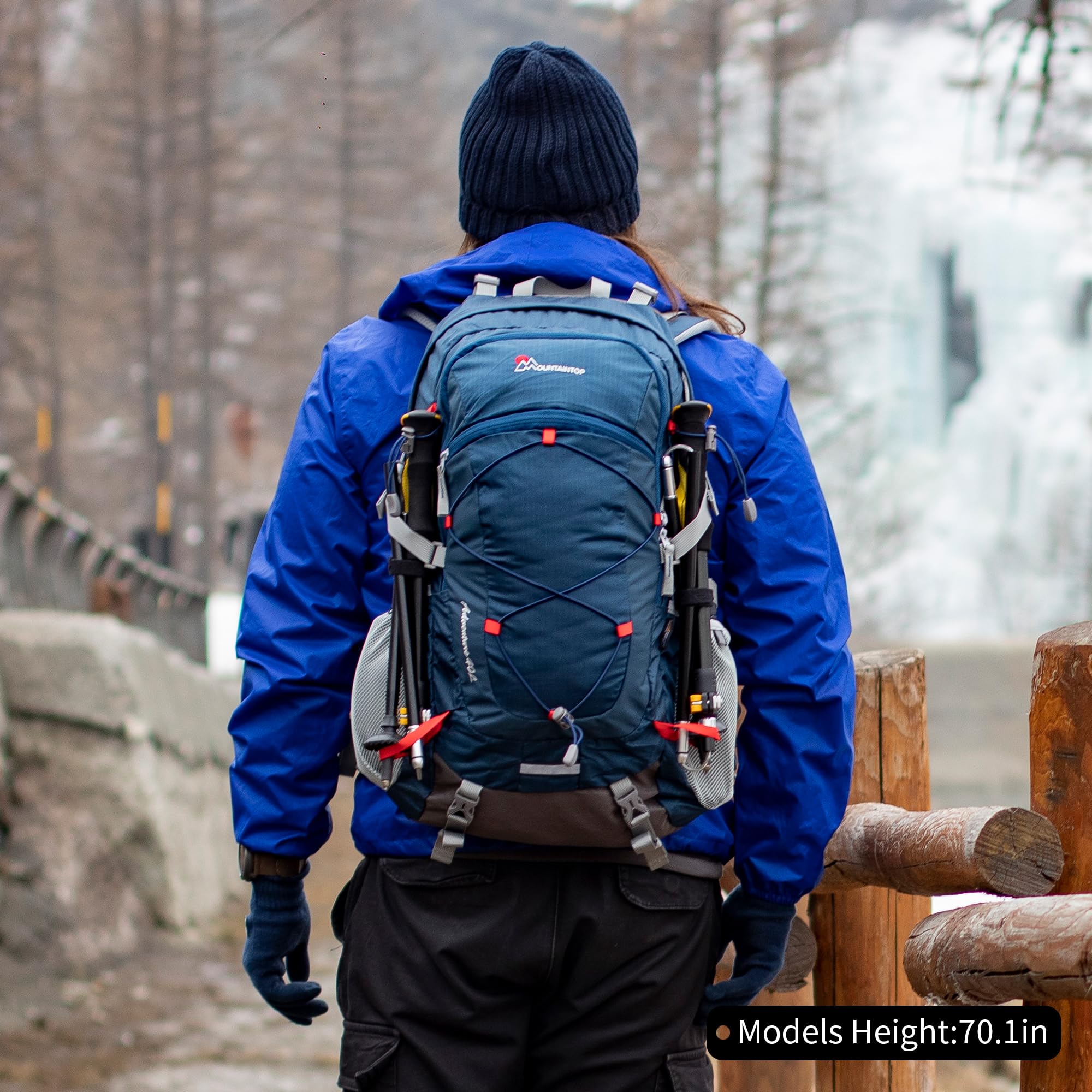 Mountaintop 40L Wanderrucksack Herren Damen Trekkingrucksack mit Regenhülle Multifunktionale Camping Klettern Reisen Outdoor Rucksäcke (Blau orange) 8