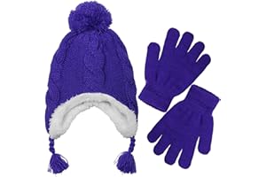 Polar Wear Girls Hat & Glove Sets-Kids Cold Weather Winter Accessories-Childrens pom pom Hat sets-Big Girls 2 Pc Beanie Sets