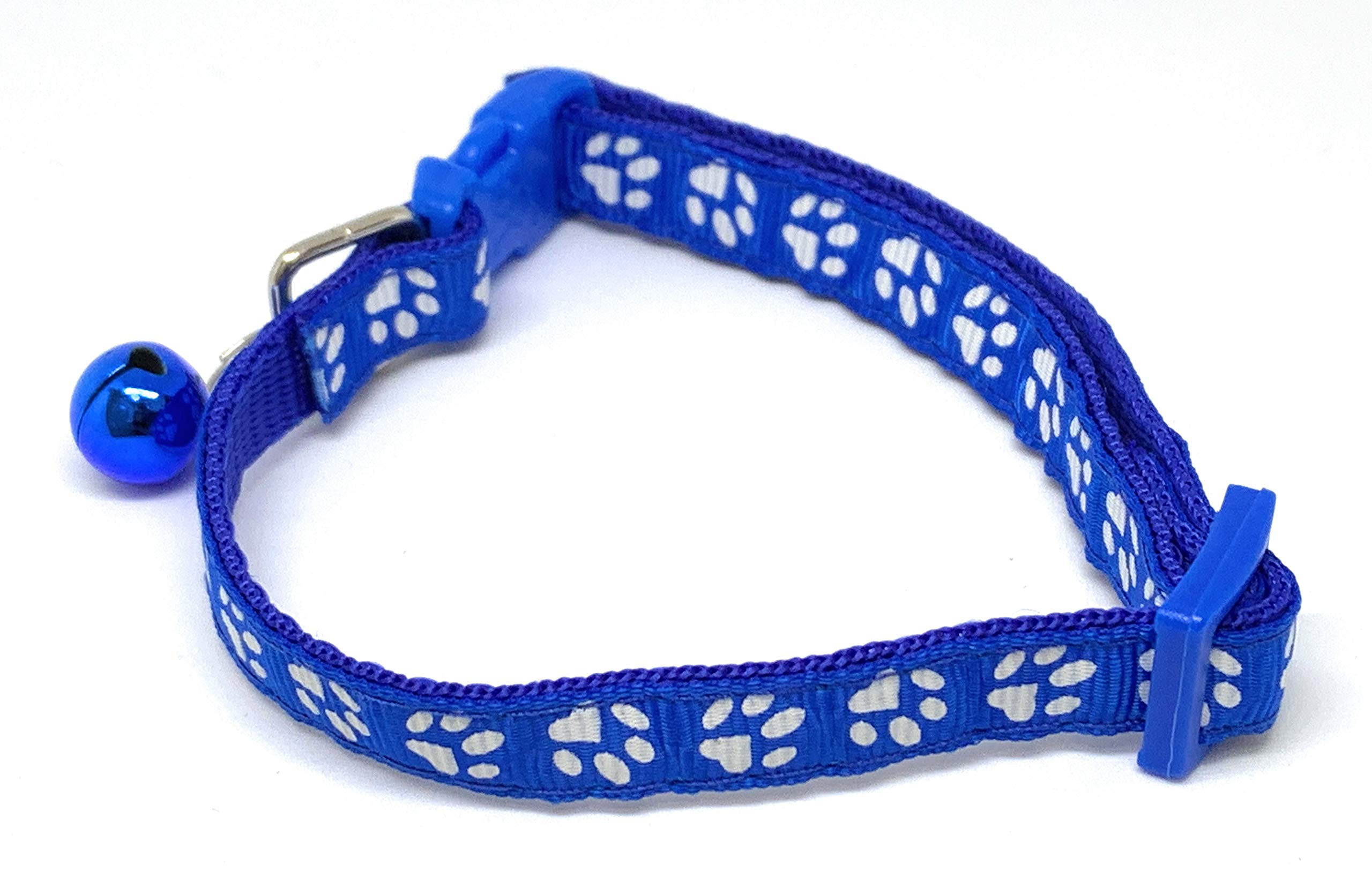 Reflective & Adjustable Cat, Dog, Small Animal Pet Collar; Bells to Stop Hunting. Funky Patterned, Paw Prints. Designed for Visibility [BLUE PAWS]