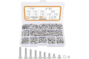 VIGRUE 810 Pcs M4 x 4/6/8/10/12/14/16/18/20 mm Screw Assortment Kit 304 Stainless Steel Machine Screws Phillips Pan Head Screws Bolts Nuts Lock Flat Washers with Storage Box