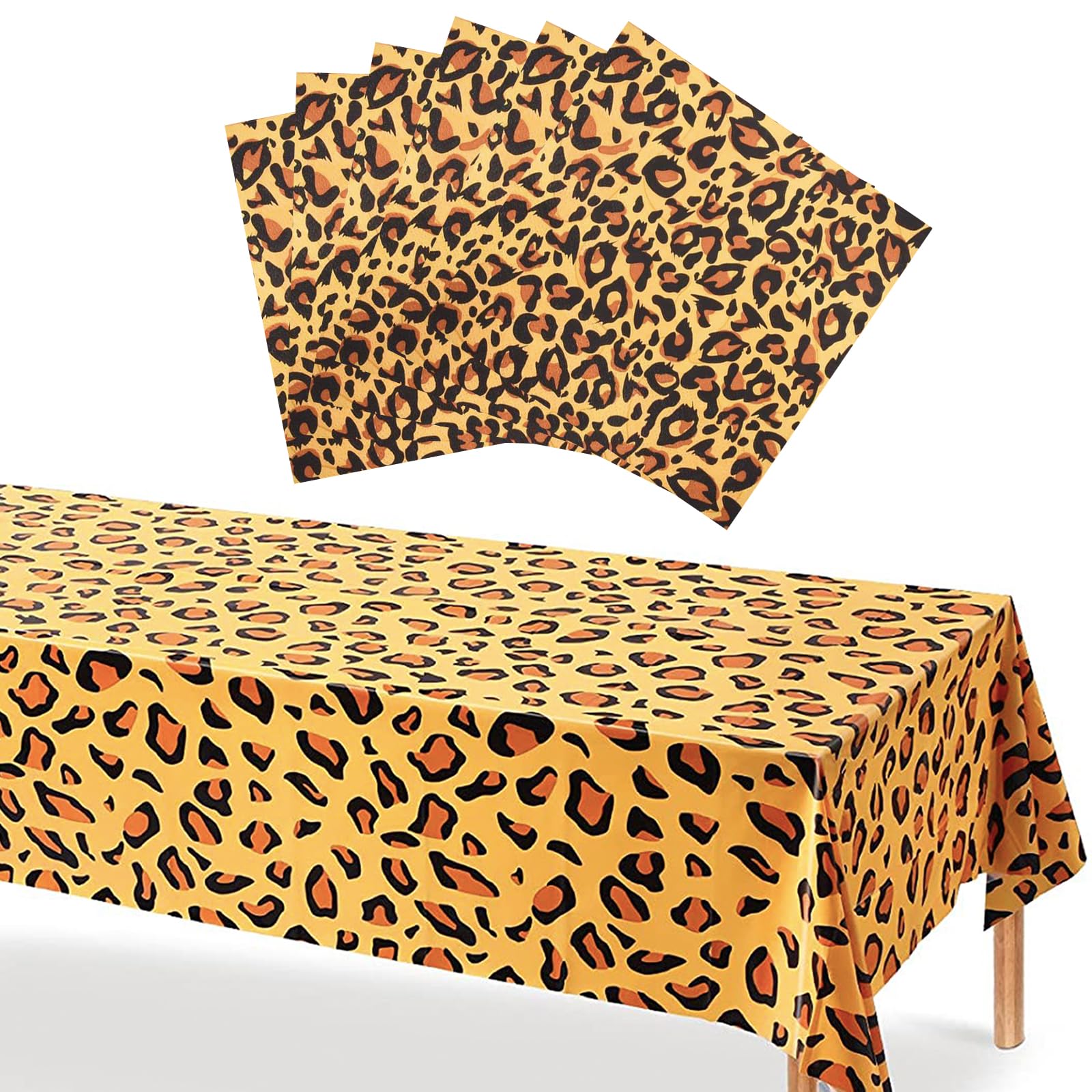 POPOYU Jungle Safari Animals Party Tablecloth and Napkins Set,21P Leopard Print Tableware Set Table Decorations, Plastic PVC Tablecover Serviettes for Kids Zoo Supplies