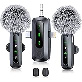 CDMVAB 3 in 1 Wireless Lavalier Microphone for iPhone, iPad, Android, Camera, 2 Pack Professional Mini Microphone LED Display Clip on Mic with Noise Reduction for Video Recording TikTok YouTube Vlog