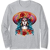 De Los Muertos La Catrina Sugar Skull Long Sleeve T-Shirt
