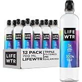 LIFEWTR Premium Purified Water, pH Balanced with Electrolytes, 100% recycled plastic bottles, 23.7 Fl Oz Flip Cap Bottles, 700 mL (Pack of 12)