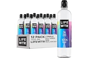 LIFEWTR Premium Purified Water, pH Balanced with Electrolytes, 100% recycled plastic bottles, 23.7 Fl Oz Flip Cap Bottles, 700 mL (Pack of 12)