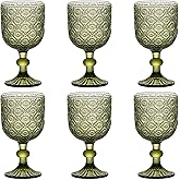 Taganov Green Glasses Drinking Wine Water Goblets Glassware set of 6 Vintage Stemware 12 Ounces for Wedding Party Bar Floral Pattern 350 ml