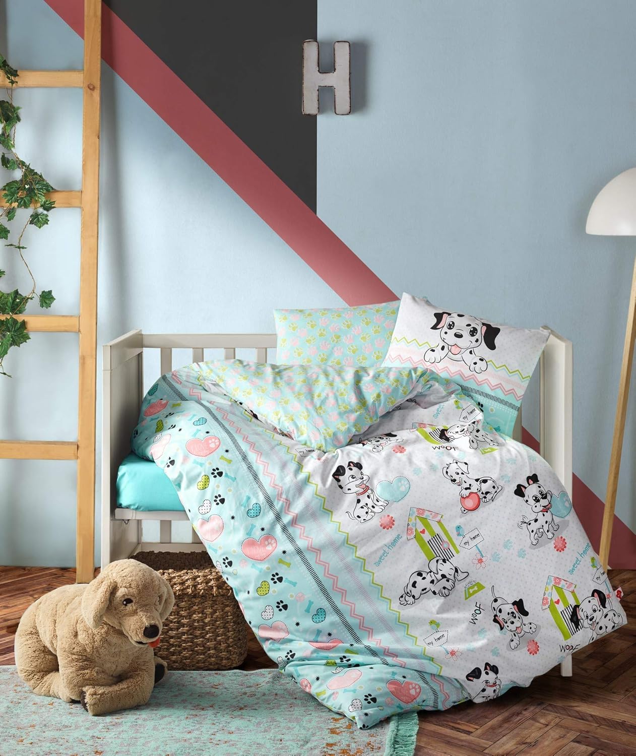 100% Cotton Dogs Nursery Baby Bedding, Toddlers Crib Bedding for Baby Girls, Duvet Cover Set,