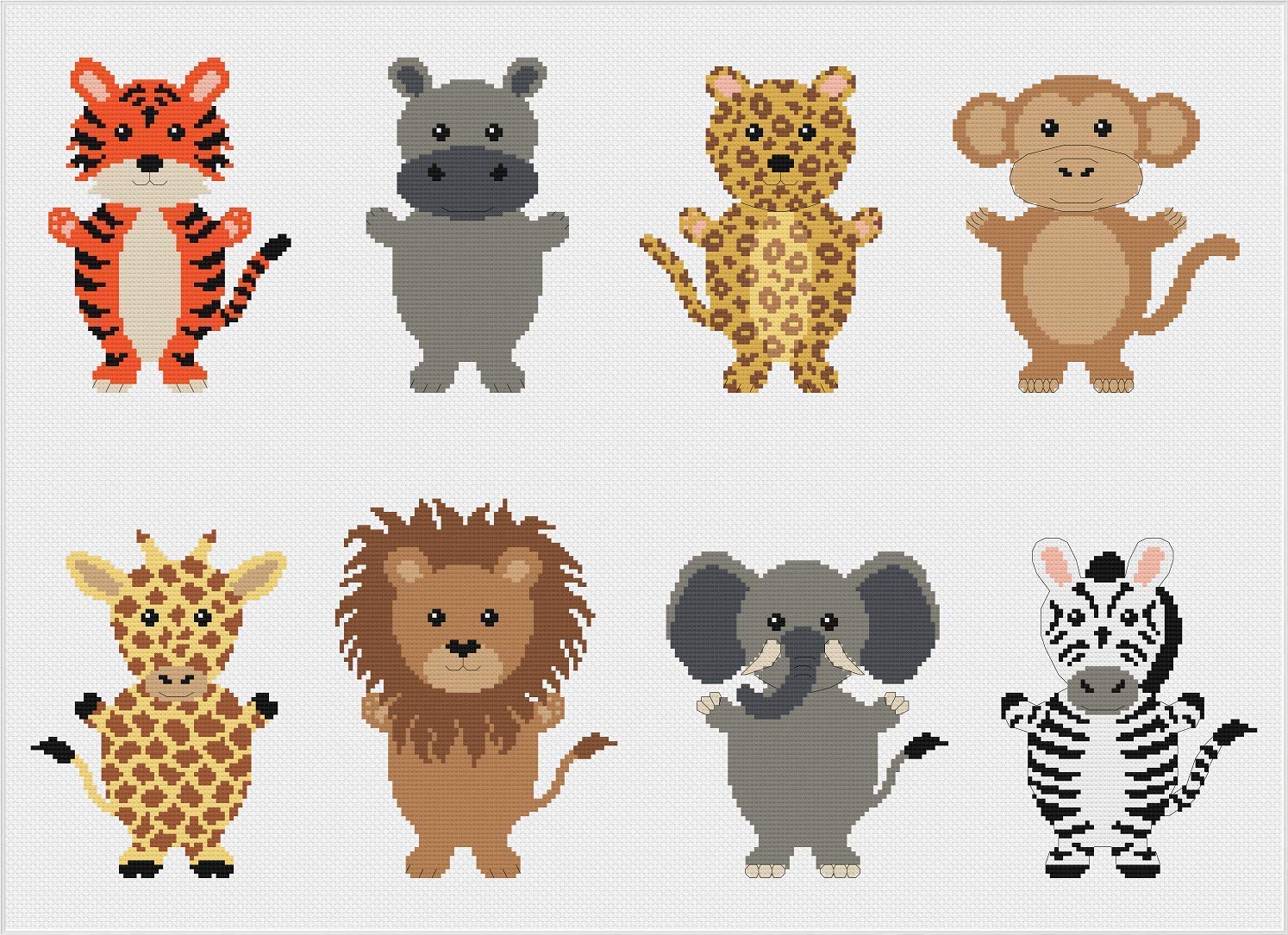 Safari Animals Cross Stitch Kit with Aida Fabric, Thread, Needle and