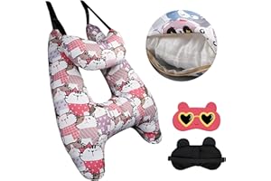 TUMAHE Cute Cartoon Travel Pillow Suit, Kids & Adults Car Neck Head Support Cushion Set,Travel car seat Safety Pillow,h Shape car Sleeping Pillow Kids,Pillow case can be Disassembled and Washed (B)