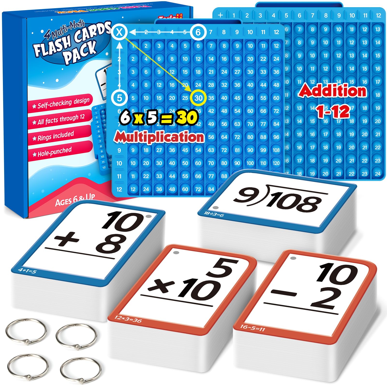Photo 1 of Torlam Math Flash Cards + Math Board, Multiplication Flash Card Times Table Chart, Math Manipulatives Division, Addition, Subtraction Games Toys for Kids, 1st, 2nd, 3rd, 4th, 5th, 6th Grade