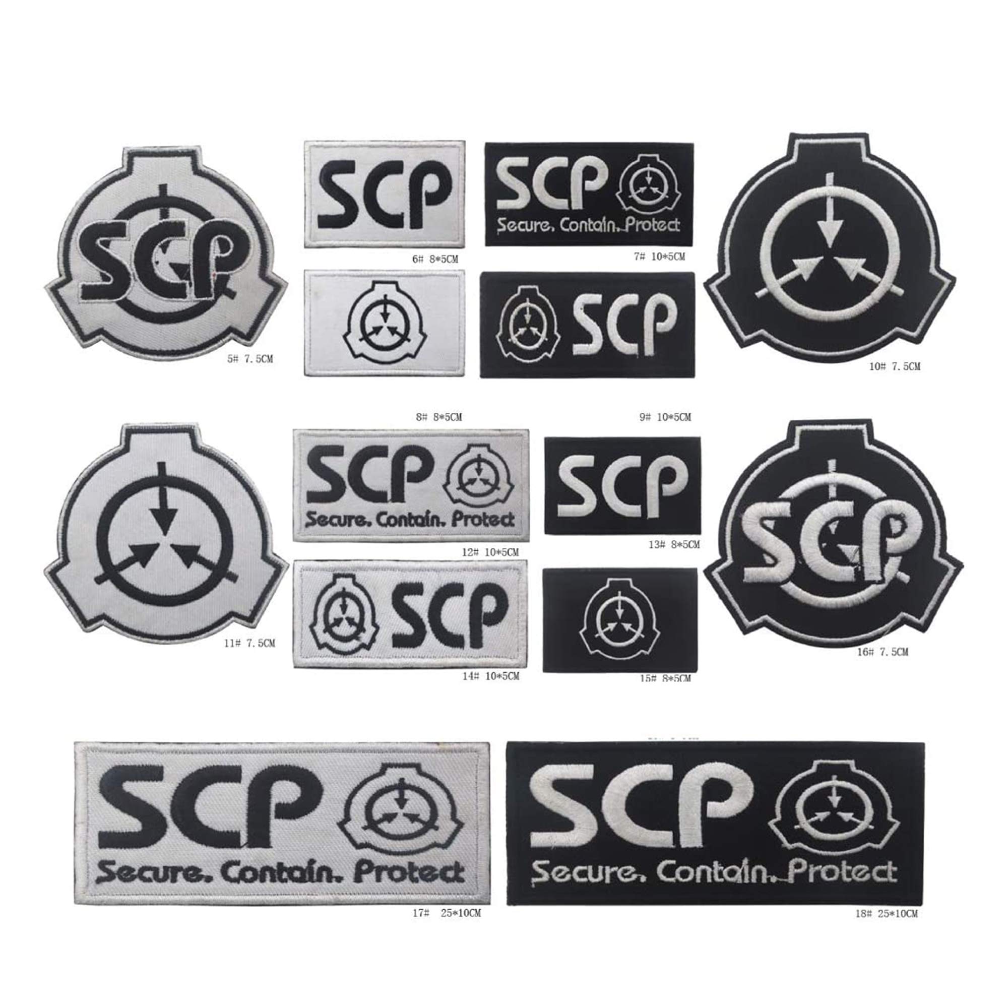 14pcs SCP Containment Procedures Foundation Secure Contain Protect Tactical Hook Patch Badges Emblem Applique Hook Patches for Clothes Backpack Accessories (Multicolor)