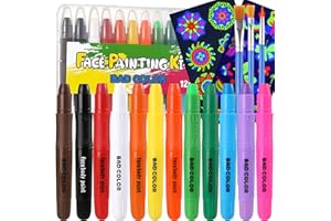 BADCOLOR Face Painting Kits for Kids, 12 Colors Twistable Face Paint Sticks, 3 Type Brushes, Water Based Washable Face Paint Crayons Kit for Halloween Cosplay Makeup Body Paints for Children Adult