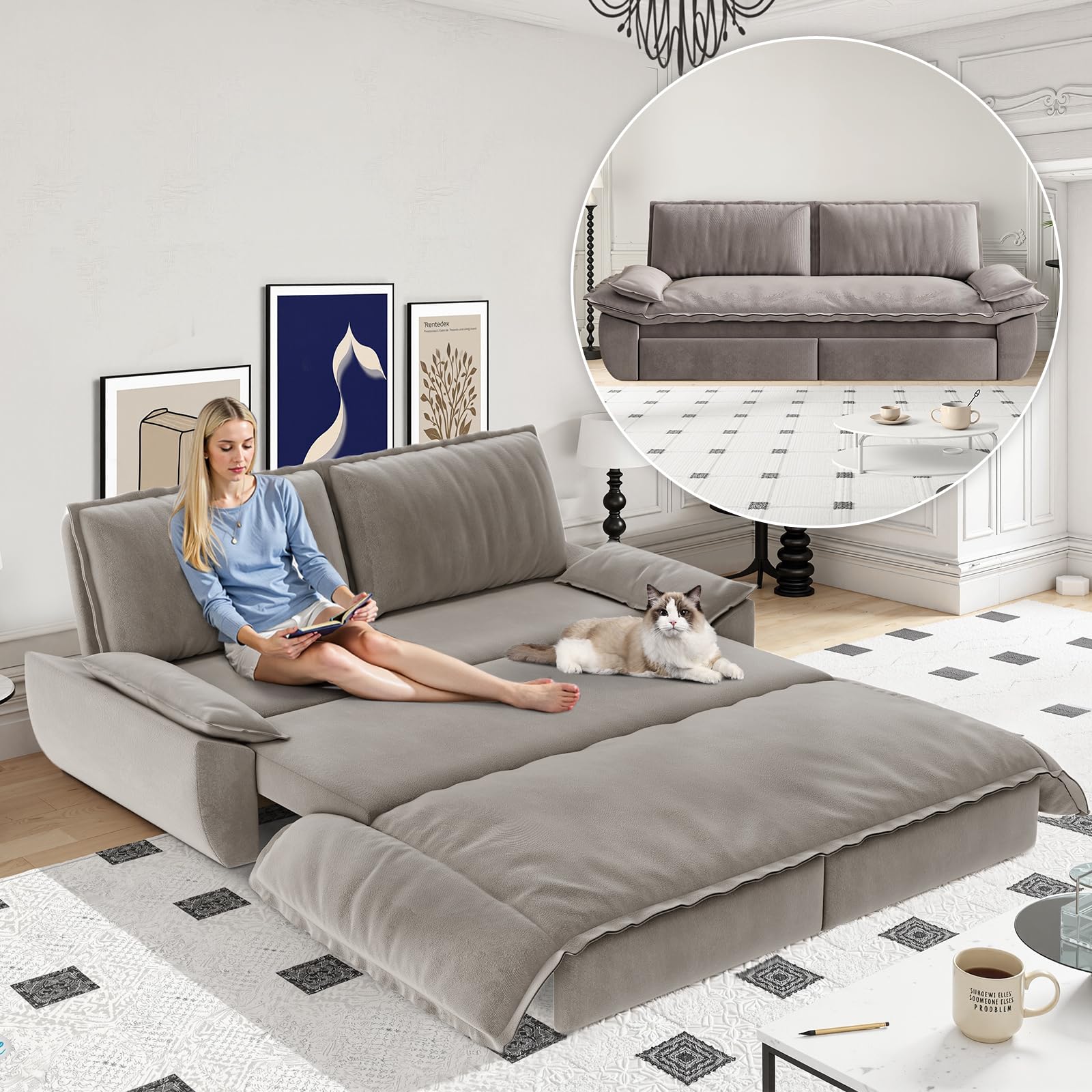 Photo 1 of **INCOMPLETE SET, SEE LIVE PHOTOS**
Lyngins 73" Queen Sleeper Sofa,Velvet Convertible Sofa Bed Queen, 3-in-1 Pull Out Couch Bed, Sleeper Loveseat for Small Spaces, Living Room, Office, Apartment