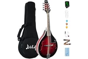 Mulucky A Style Mandolins Instrument, 8 String Acoustic Mandolin with Beginner Kit for Adults Kids, Case, Tuner, String, Picks - Red