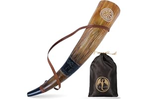 OldEmperor Viking War Blowing Horn| 18Inch Genuine Ox Battle Trumpet with Leather Strap-Hand Engraved| Easy and Clear Sound| Viking Gift for Men & Women
