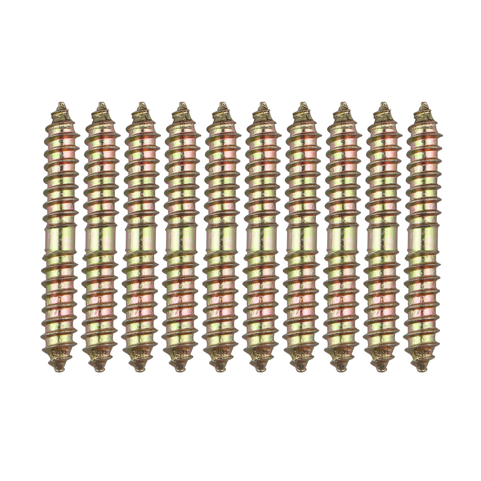 HALJIA 10Pcs M8 x 60mm Double Head Ended Wood to Wood Screws Self-tapping Thread Bolts for Furniture Fixing Dowel