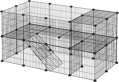 SONGMICS Pet Enclosure LPI02H 2 Levels Mesh Panels Indoor 143x73x71 cm Black