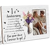 Luodnnla 1 Year Anniversary Couple Picture Frame Gifts for Boyfriend Girlfriend, First Anniversary Couple Gifts for Him Wooden Floral Picture Frame for Husband Wife, Fits 4x6 Photo