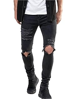 black skinny distressed jeans mens