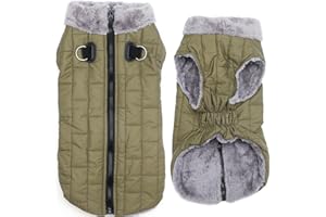 JoyDaog Warm Fleece Dog Coats with Durable Harness Buitl in D-Ring,Waterproof Puppy Jacket for Small Dogs,Dog Vest for Cold Winter,Green M