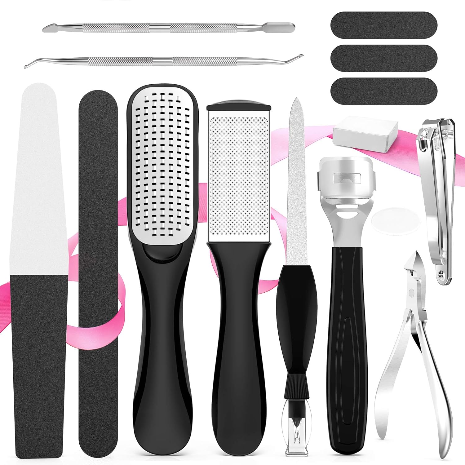 Fotwen Foot files, Callus Remover for Feet, Foot scrubber for dead skin and Nail Toenail Clipper, Pedicure Set 15 in 1 Foot Care Kit to Remove Hard Skin for Women Men Salon or Home… : Beauty