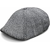 The Original Boston Scally Cap - The Peaky Newsboy Flat Cap - 8 Panel Hat for Men - Grey Herringbone