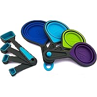 Collapsible Measuring Cups and Measuring Spoons - Portable Food Grade Silicone for Liquid & Dry Measuring