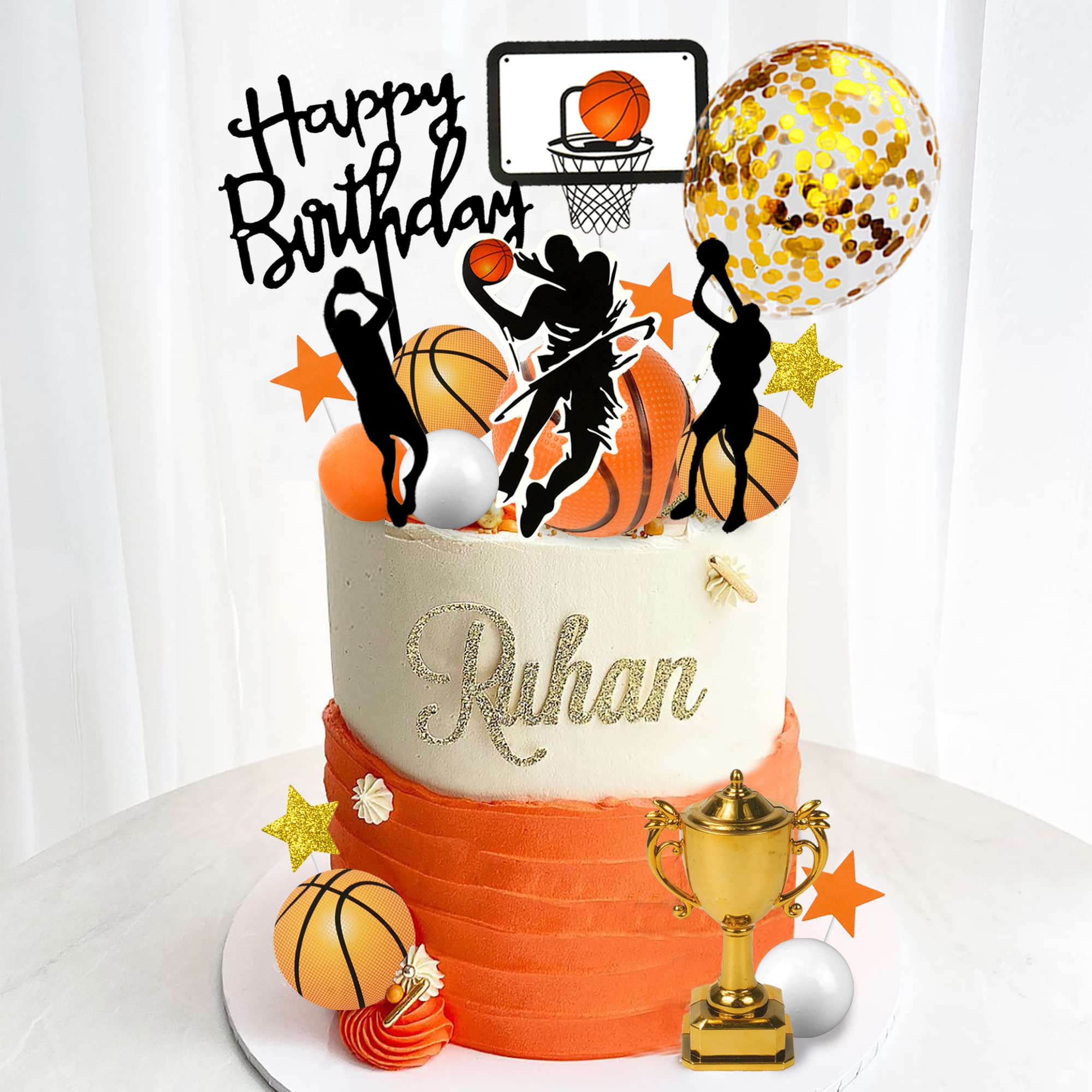 Photo 1 of 29 PCS Basketball Cake Toppers with Star Golden Balls for Boys Men Birthday Party Sport Party Supplies
