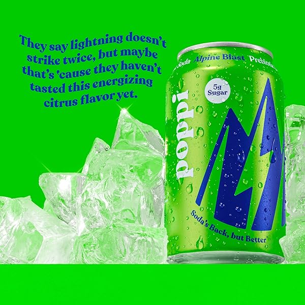 POPPI SPARKLING PREBIOTIC SODA BEVERAGE WITH APPLE CIDER VINEGAR, SELTZER WATER AND FRUIT JUICE, ALPINE BLAST FLAVOR, 12 FL OZ, 1 COUNT, PACKAGING MAY VARY