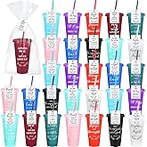 Skylety 60 Sets Valentine Christian Cups Bulk 24oz Bible Verse Plastic Tumbler with Lids Straws Religious Church Gift for Easter VBS Sunday School Party Employee Appreciation Mother (Stylish Color)