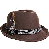Alpine Holiday Oktoberfest Wool Bavarian Fedora Hat - Brown Color - Size Large (L)