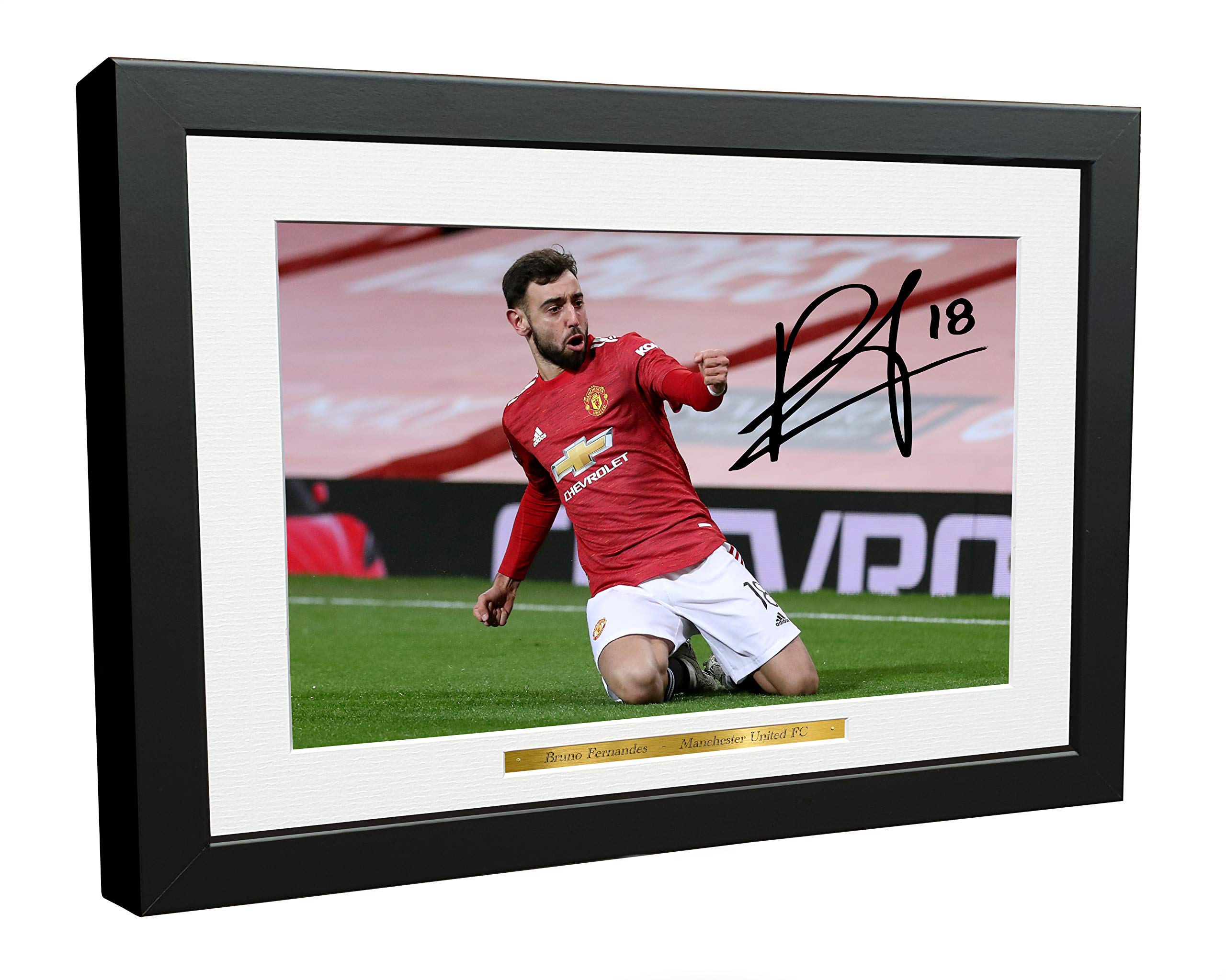 Kitbags & Lockers 12x8 A4 Signed Bruno Fernandes CELEBRATION Manchester United Autographed Photo Photograph Picture Frame Football Soccer Poster Gift