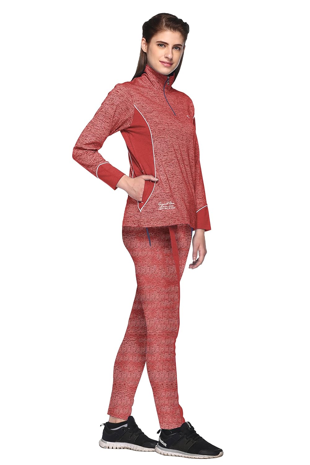 ex10sive women's front half zipper cotton blended active wear top and bottom set