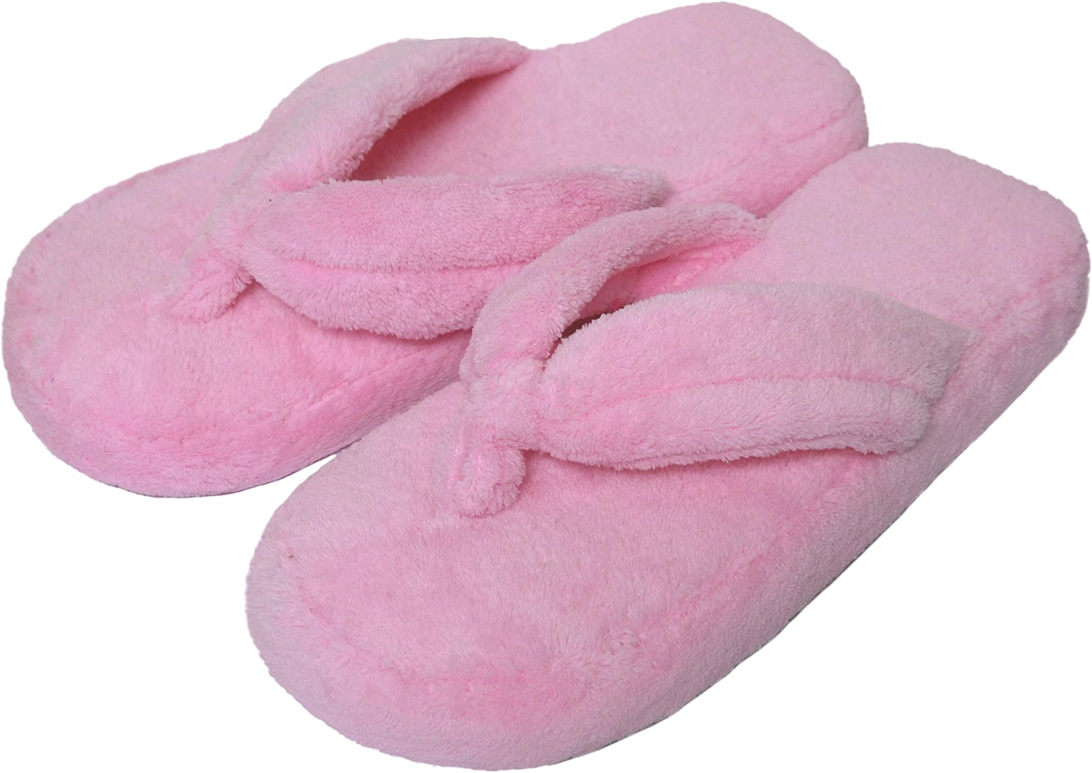 Onmygogo Coral Fleece Home Flip-Flop Slippers for Women with Non-Slip Cotton Outsole