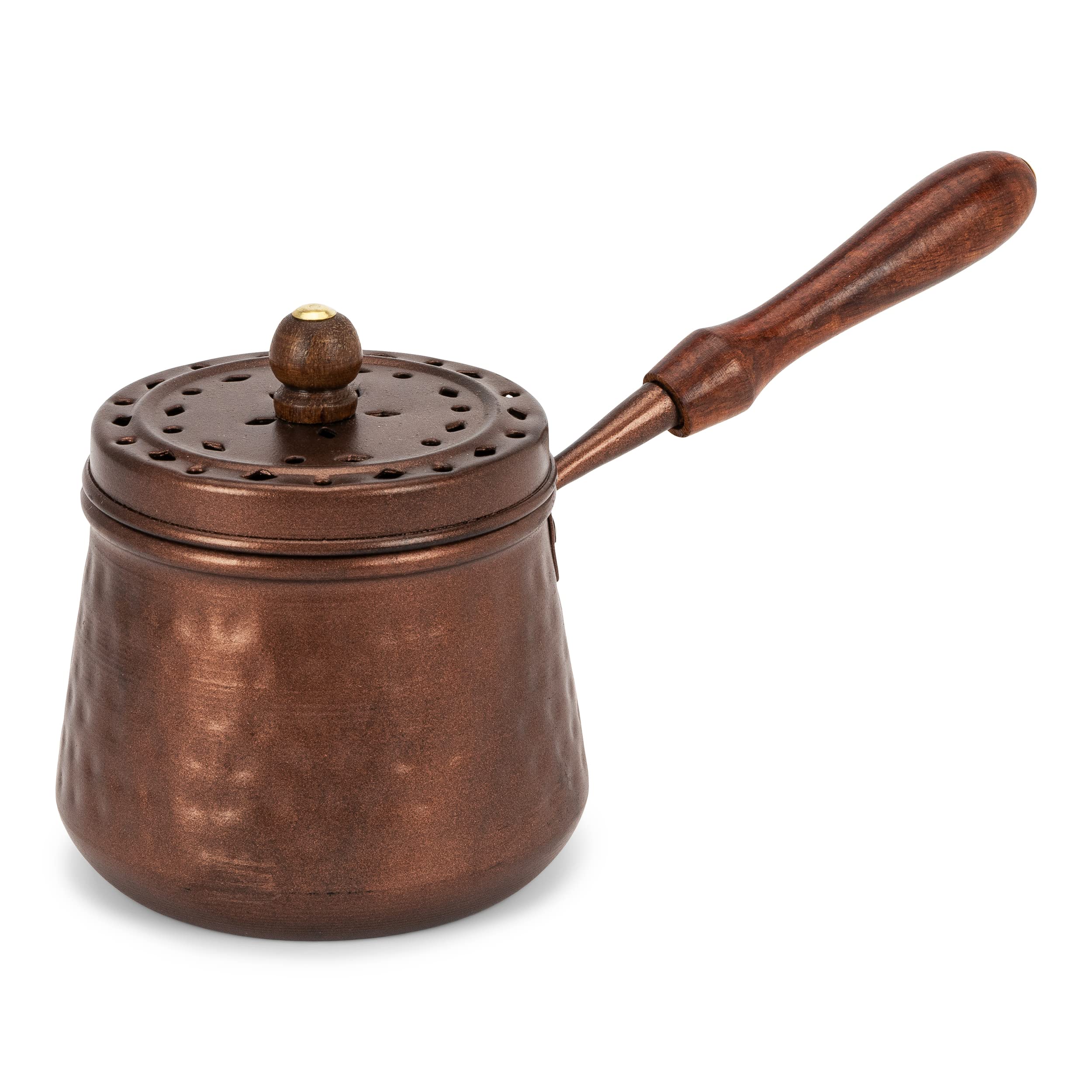 NKlaus copper incense pan 25x11 Ø11cm real wood handle incense resins herbs 2674