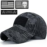 Masktide Tactical Military Mens Camo Baseball Hat with American Flag Skull Patch Patriotic Operator Camouflage Cap for Women