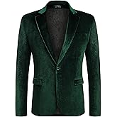 COOFANDY Men's Velvet Blazer Notched Lapel Velour Suit Jacket One Button Tuxedo Jackets for Wedding Prom Party Dinner